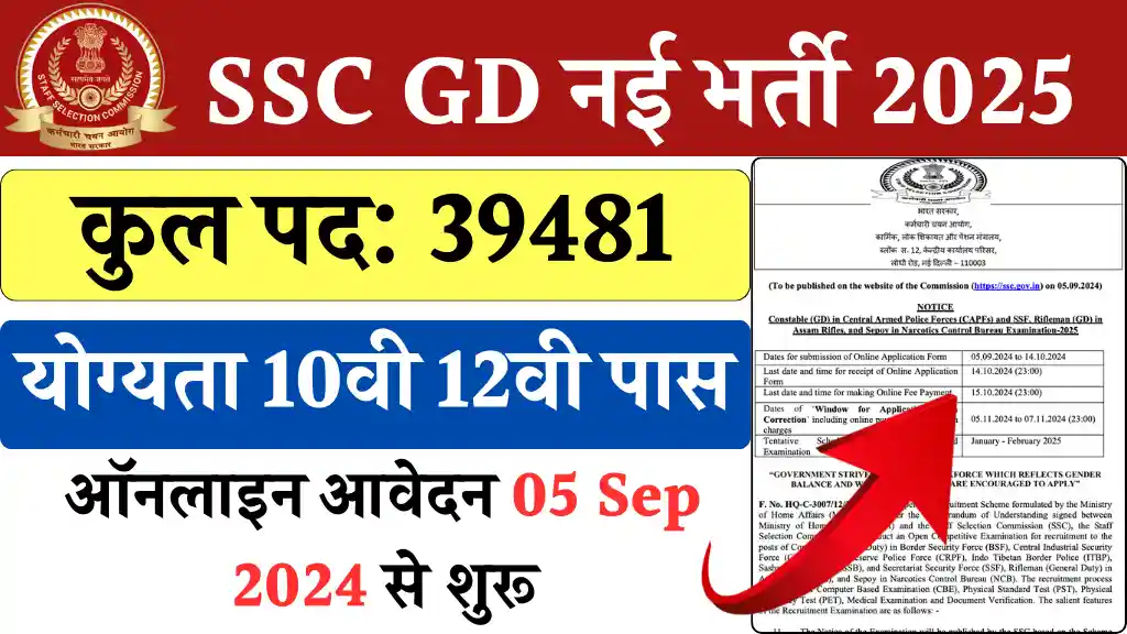 SSC GD Constable Bharti 2025 : जीडी कांस्टेबल के 39481 पदों पर भर्ती आवेदन प्रारंभ 1 SSC GD Constable Bharti 2025